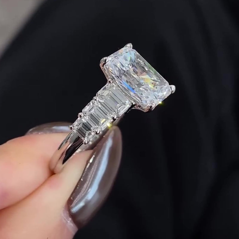 Maxine Luxurious 7.0Ct Radiant Cut Engagement Ring In Sterling Silver