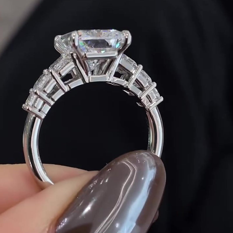 Maxine Luxurious 7.0Ct Radiant Cut Engagement Ring In Sterling Silver