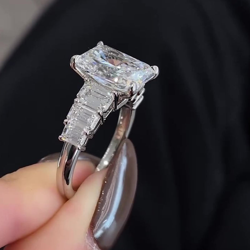 Maxine Luxurious 7.0Ct Radiant Cut Engagement Ring In Sterling Silver