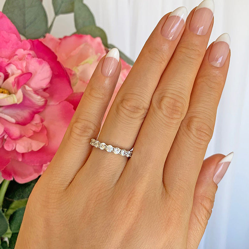 Eternity Round Cut Simulated Diamond Women's Wedding Band In Sterling Silver