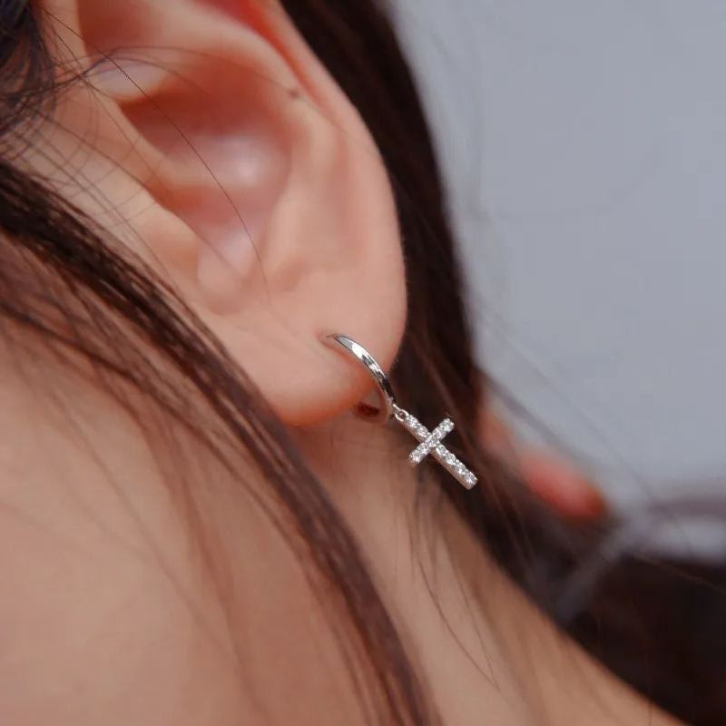 1.0Ct Stunning Cross Round Cut Women's Earrings In Sterling Silver
