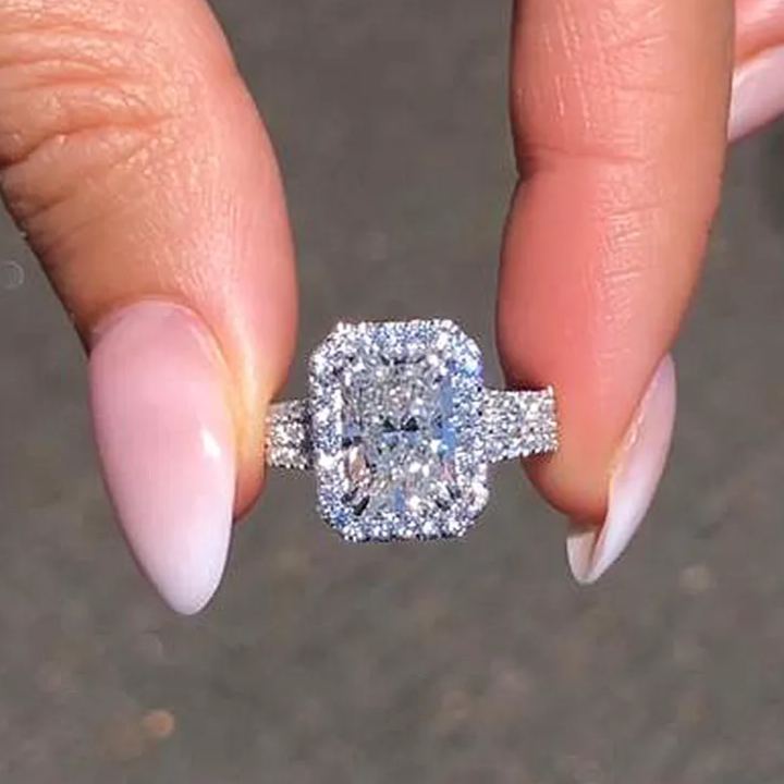 Sparkle Split Shank Halo Radiant Cut Engagement Ring