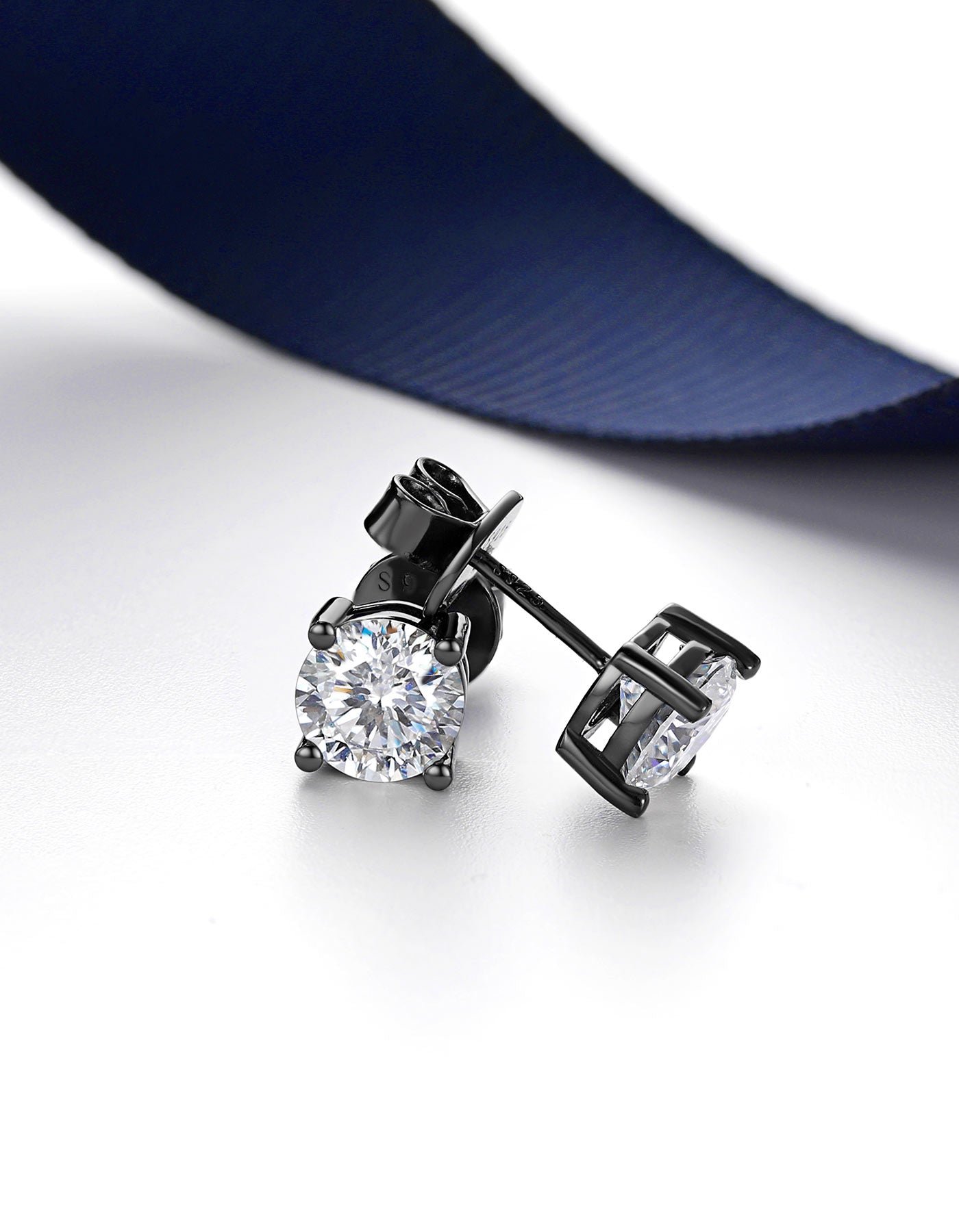 Sterling Silver Moissante Black Stud Earrings For Women Men