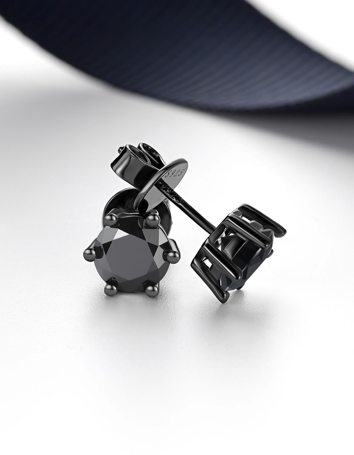 Ahabobo Black Moissante Stud Earrings 6-Prong for Men Women