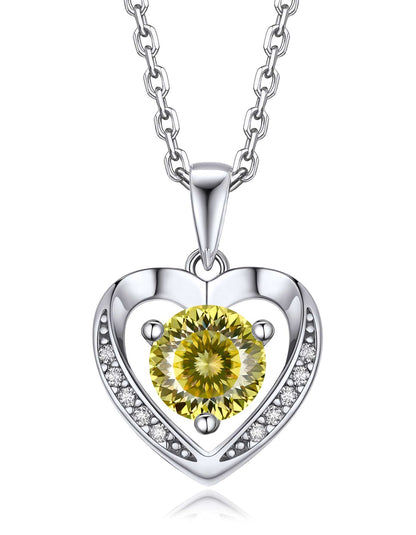 Ahabobo Heart Moissanite Birthstone Necklace in Silver