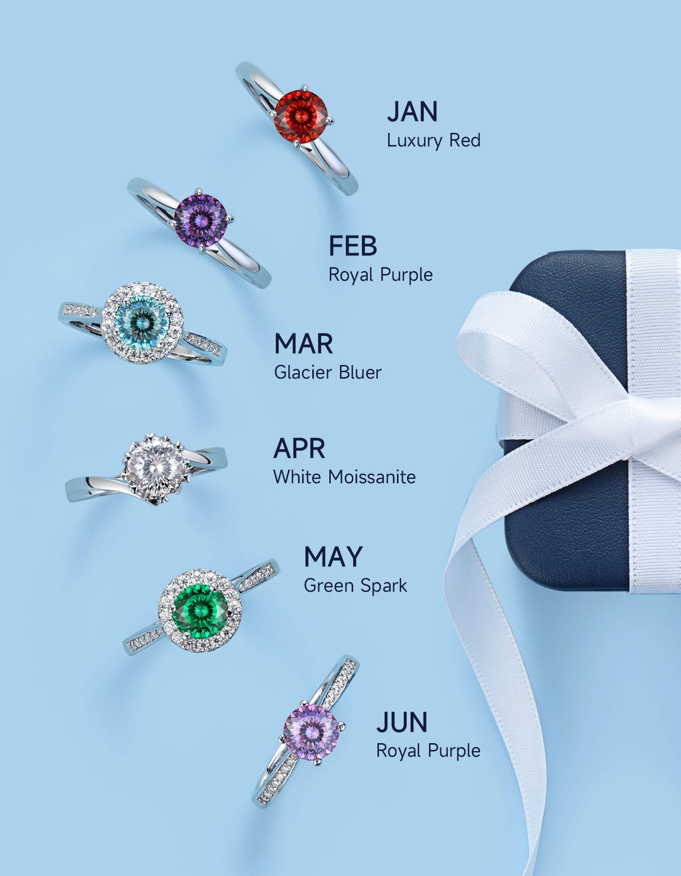 Ahabobo Sterling Silver Solitaire Moissanite Birthstone Ring for Women