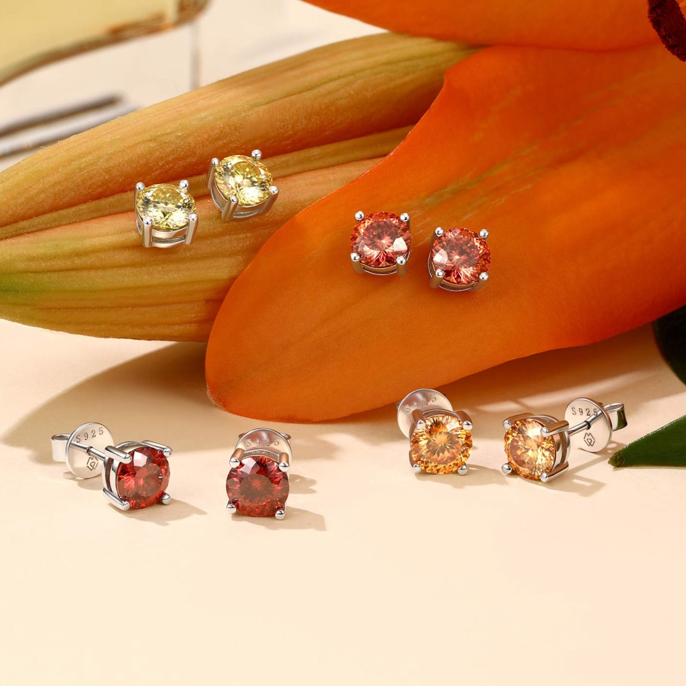 Ahabobo Round Moissanite Birthstone Stud Earrings for Women in Silver