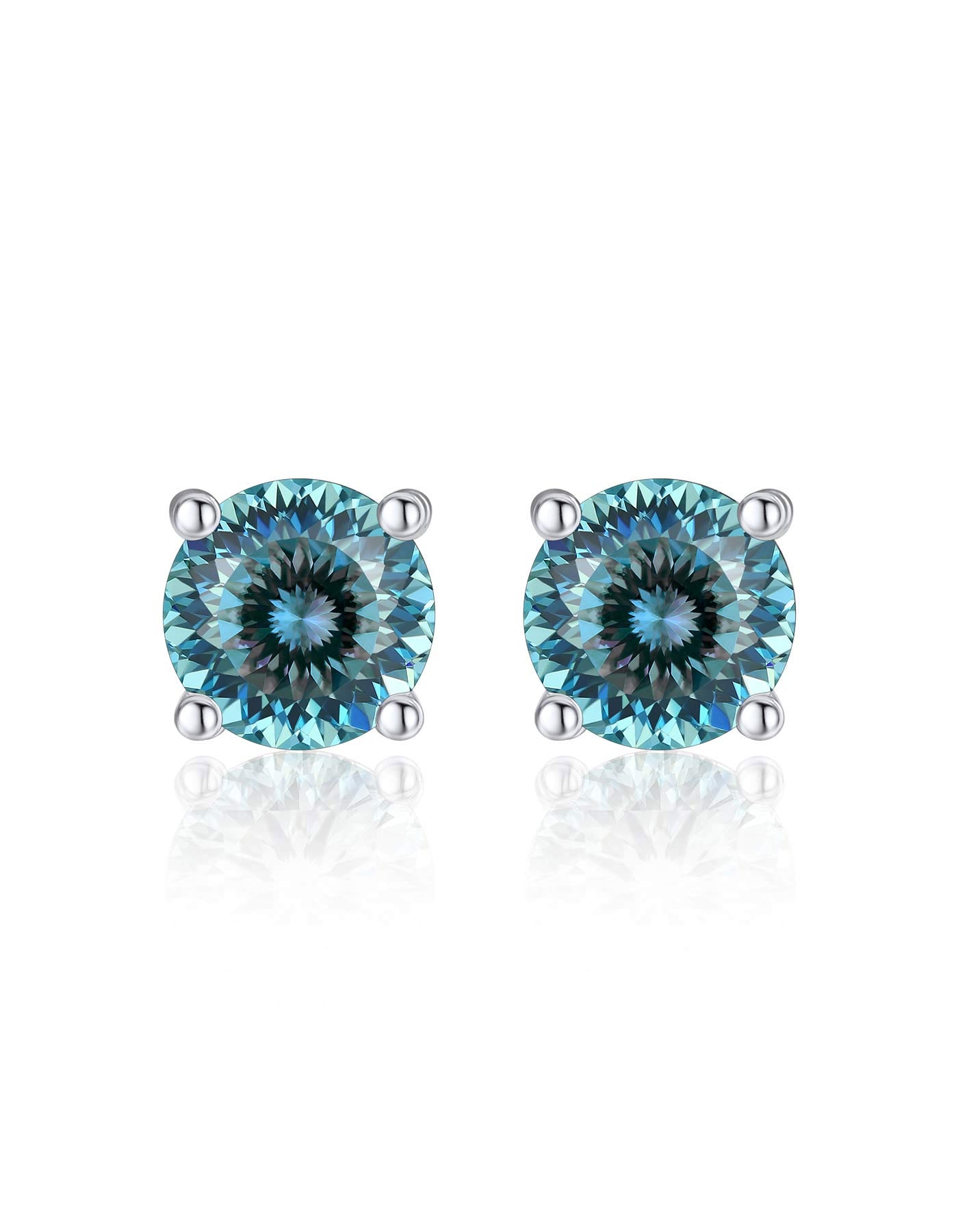 Ahabobo Round Moissanite Birthstone Stud Earrings for Women in Silver