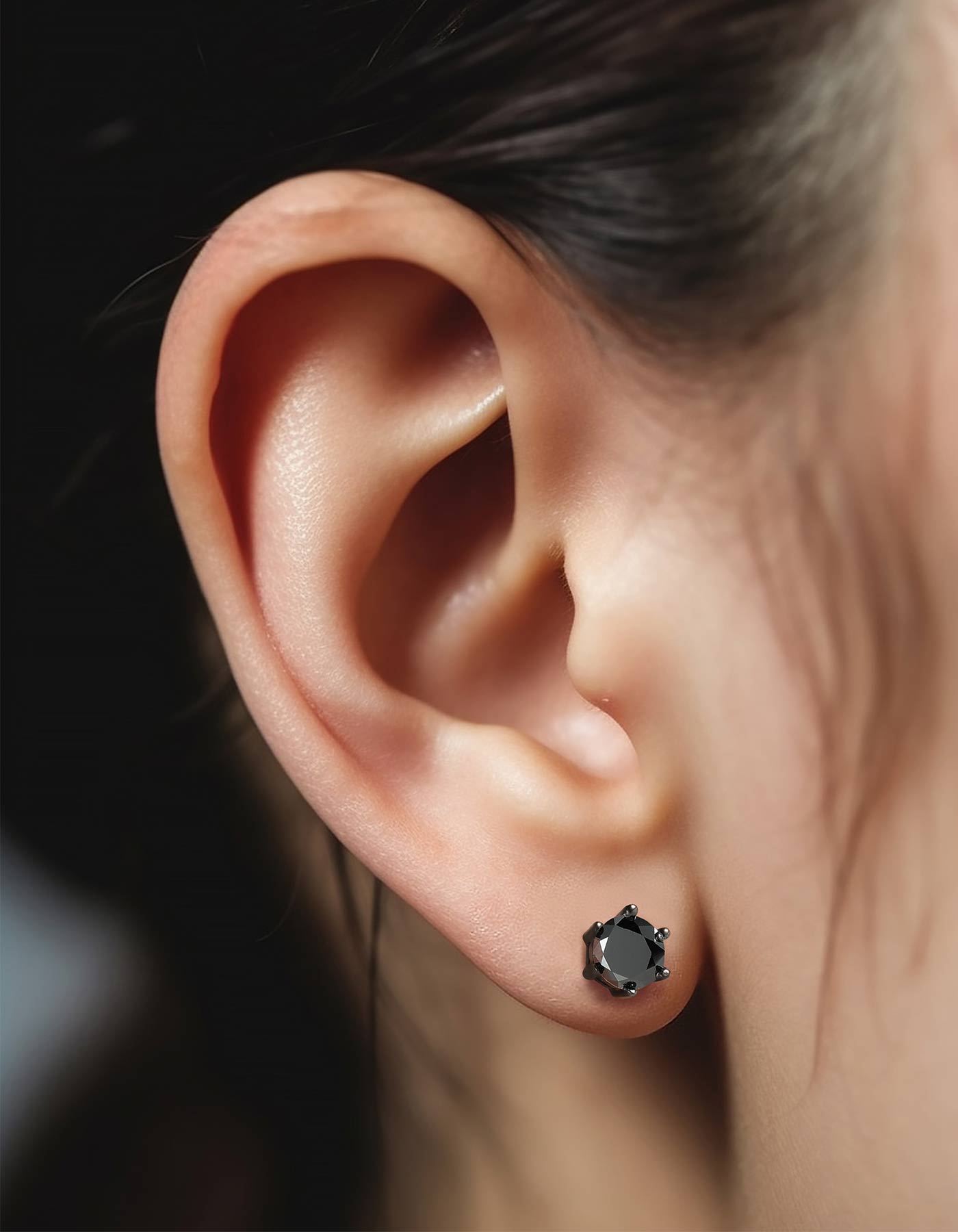 Ahabobo Black Moissante Stud Earrings 6-Prong for Men Women