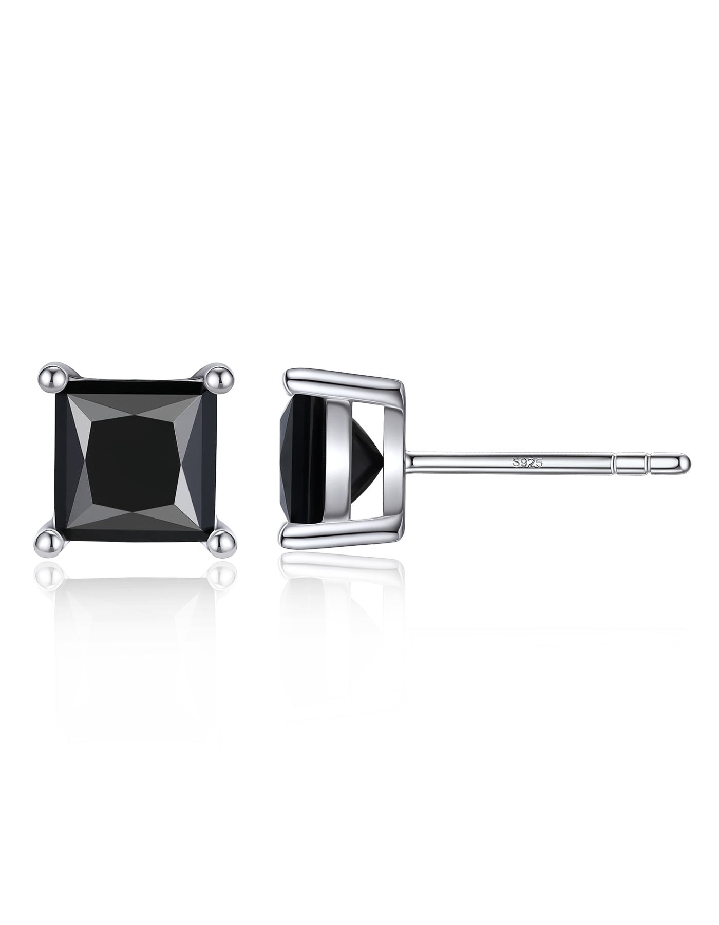 Ahabobo Stelring Silver Black Moissanite Princess Cut Stud Earrings