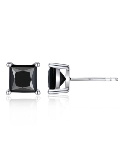 Ahabobo Stelring Silver Black Moissanite Princess Cut Stud Earrings