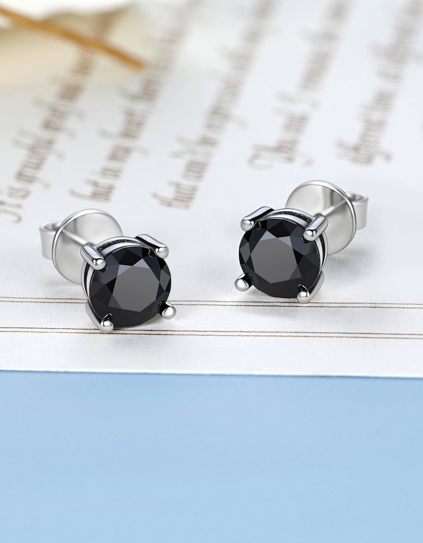 Ahabobo Sterling Silver Black Moissanite Earrings Studs