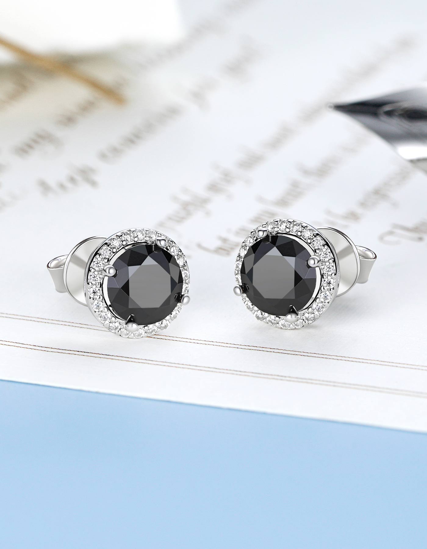 Ahabobo Black Halo Moissanite Stud Earrings for Women