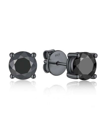 Ahabobo Black Moissante Earrings 4-Prong Studs for Men Women