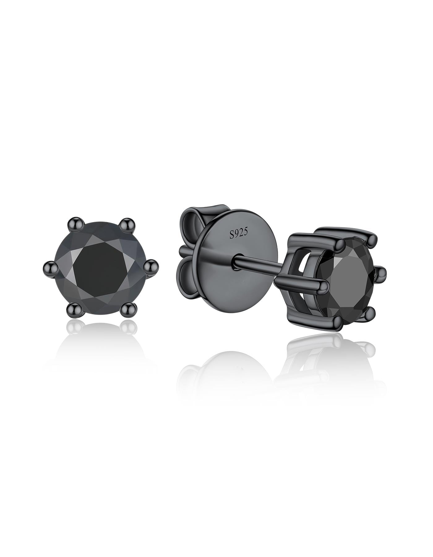 Ahabobo Black Moissante Stud Earrings 6-Prong for Men Women