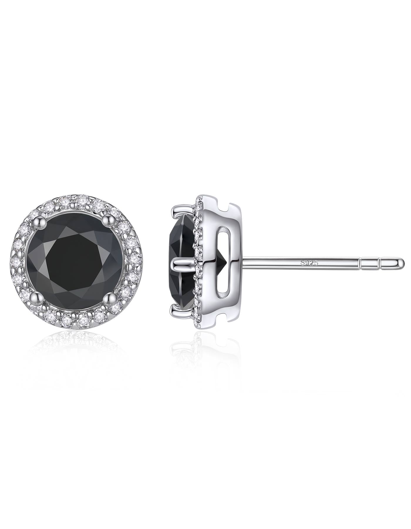 Ahabobo Black Halo Moissanite Stud Earrings for Women