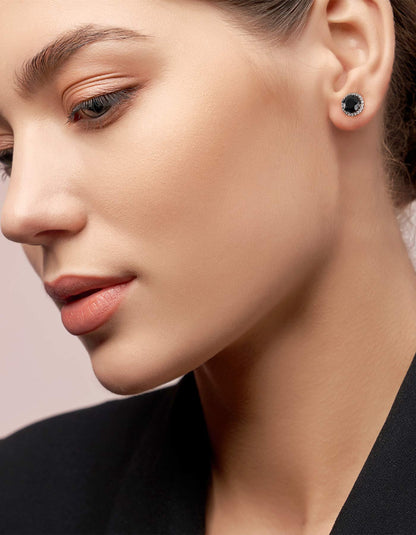 Ahabobo Black Halo Moissanite Stud Earrings for Women