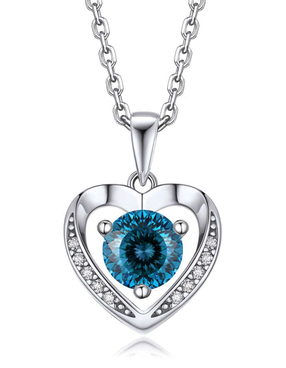 Ahabobo Heart Moissanite Birthstone Necklace in Silver
