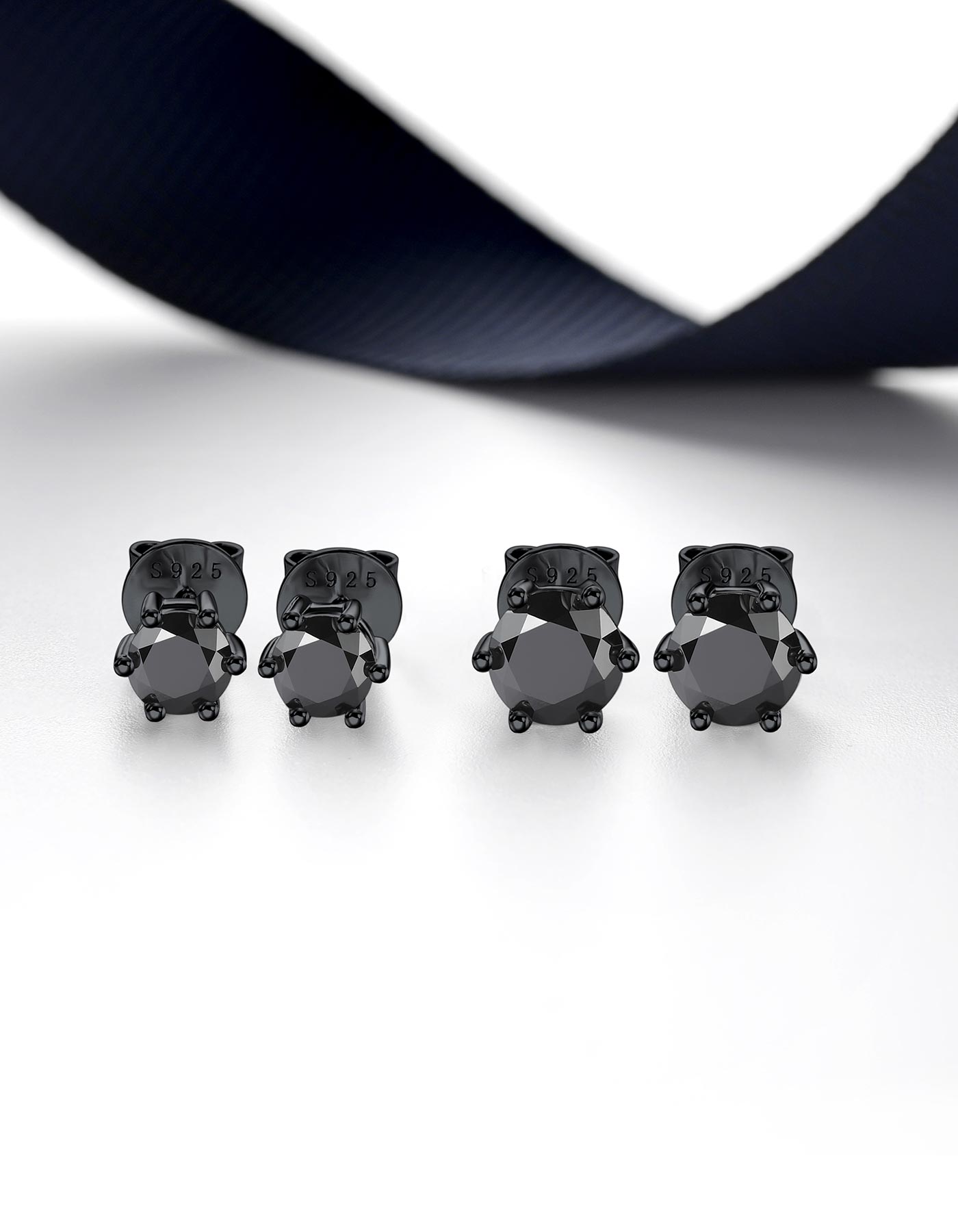 Ahabobo Black Moissante Stud Earrings 6-Prong for Men Women