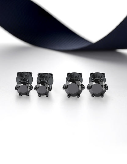 Ahabobo Black Moissante Stud Earrings 6-Prong for Men Women