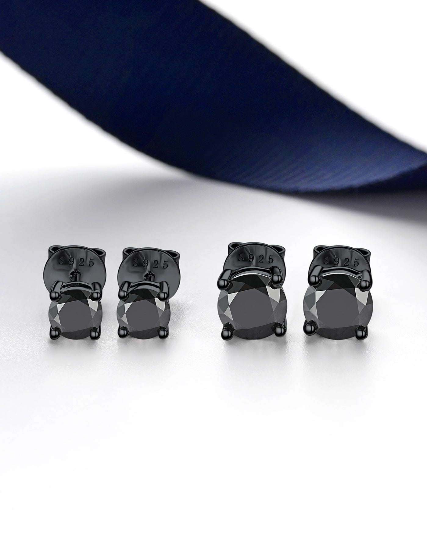 Ahabobo Black Moissante Earrings 4-Prong Studs for Men Women