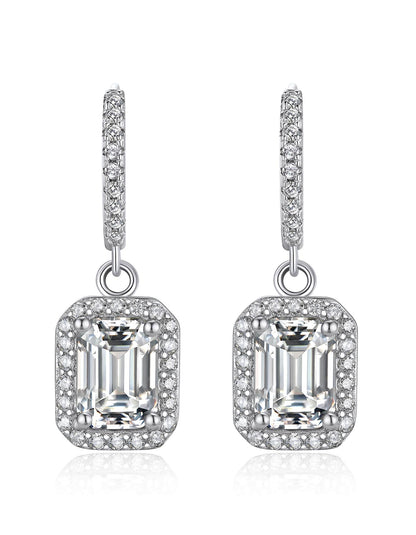 Ahabobo Halo Moissanite Hoop Earrings Emerald Cut Earrings For Women