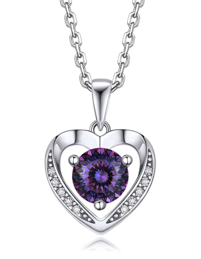 Ahabobo Heart Moissanite Birthstone Necklace in Silver
