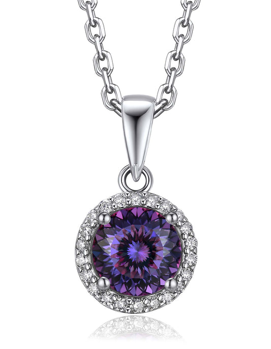 Ahabobo Birthstone Moissanite Halo Necklace for Women