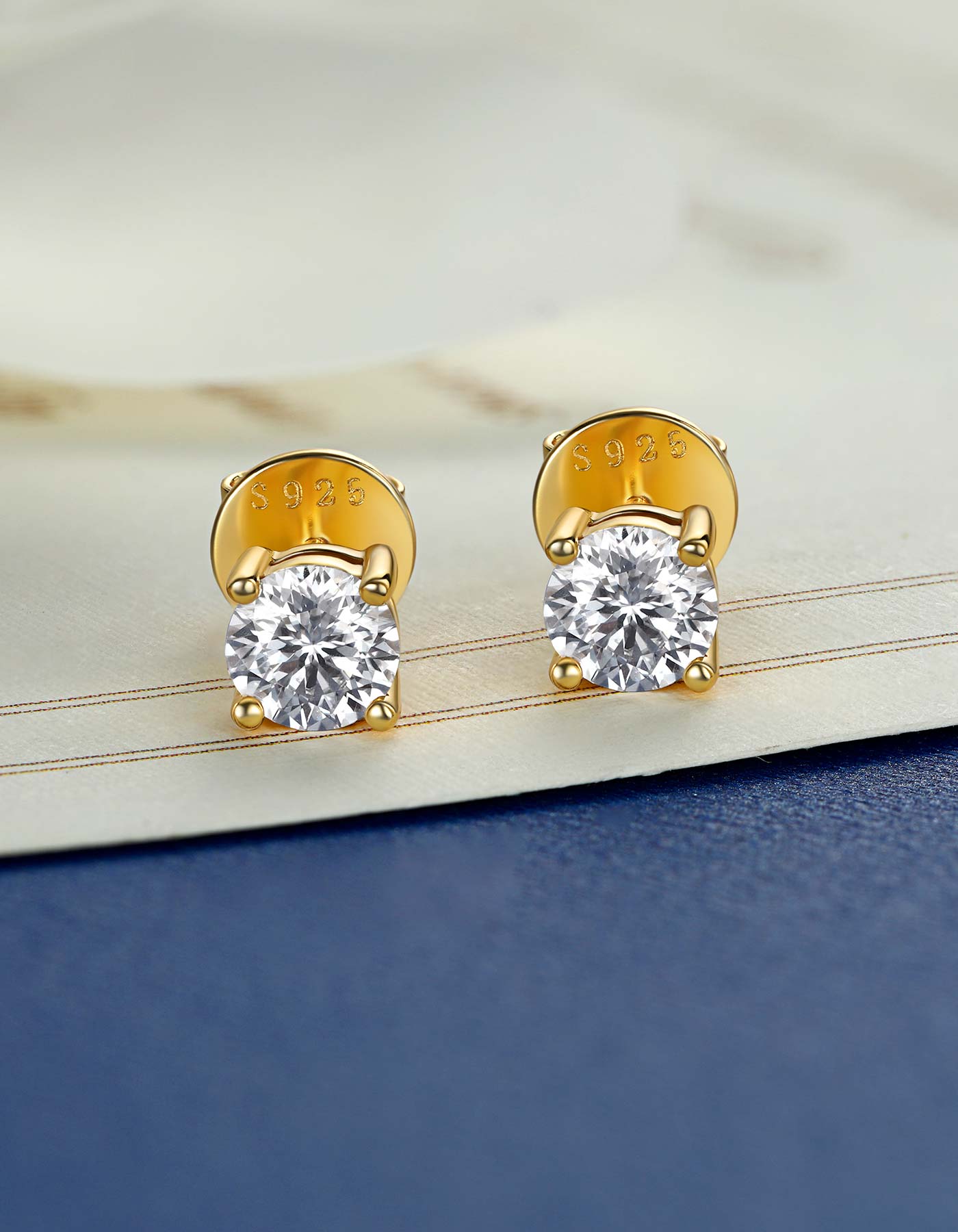 Ahabobo Sterling Silver Moissanite Stud Earrings Gold Plated