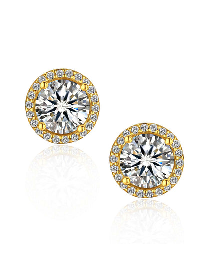 Ahabobo Gold Plated Halo Moissanite Stud Earrings for Women