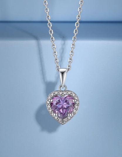 Ahabobo Heart Cut Moissanite Birthstone Halo Necklace For Women