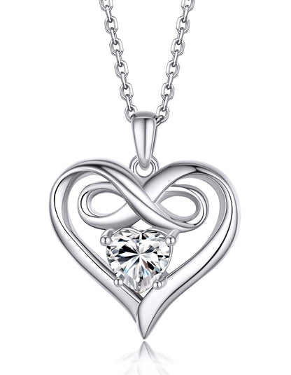 Ahabobo Infinity Heart Necklace with Moissanite For Women