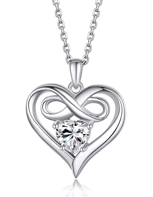 Ahabobo Infinity Heart Necklace with Moissanite For Women