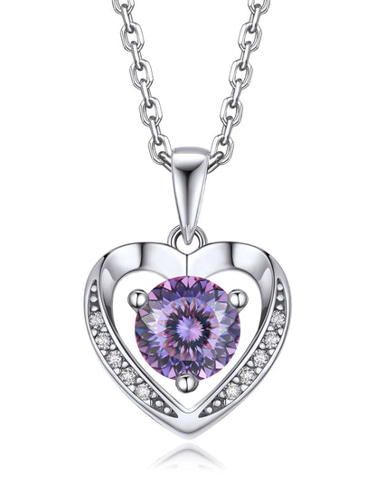 Ahabobo Heart Moissanite Birthstone Necklace in Silver
