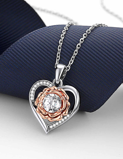 Ahabobo Heart in Rose Necklace With Moissanite for Women Mother