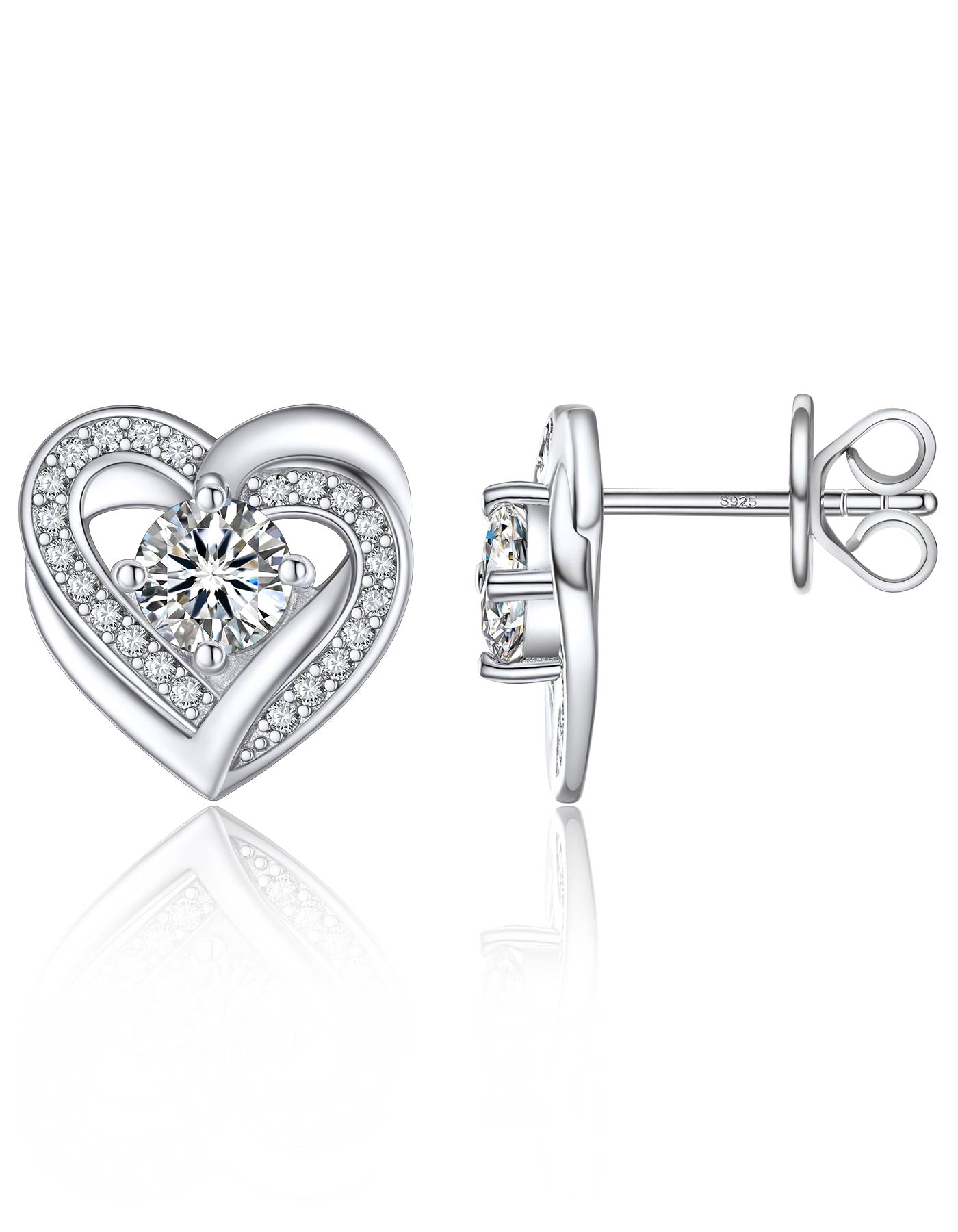 Ahabobo Moissanaite Love Heart Stud Earrings For Women