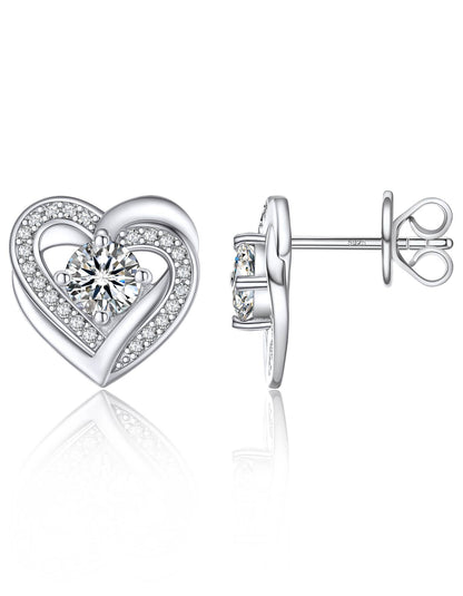 Ahabobo Moissanaite Love Heart Stud Earrings For Women