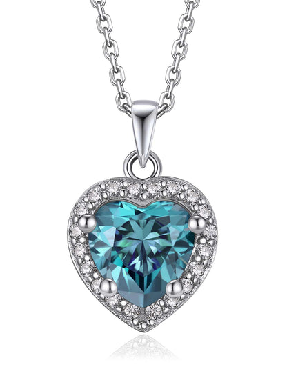 Ahabobo Heart Cut Moissanite Birthstone Halo Necklace For Women