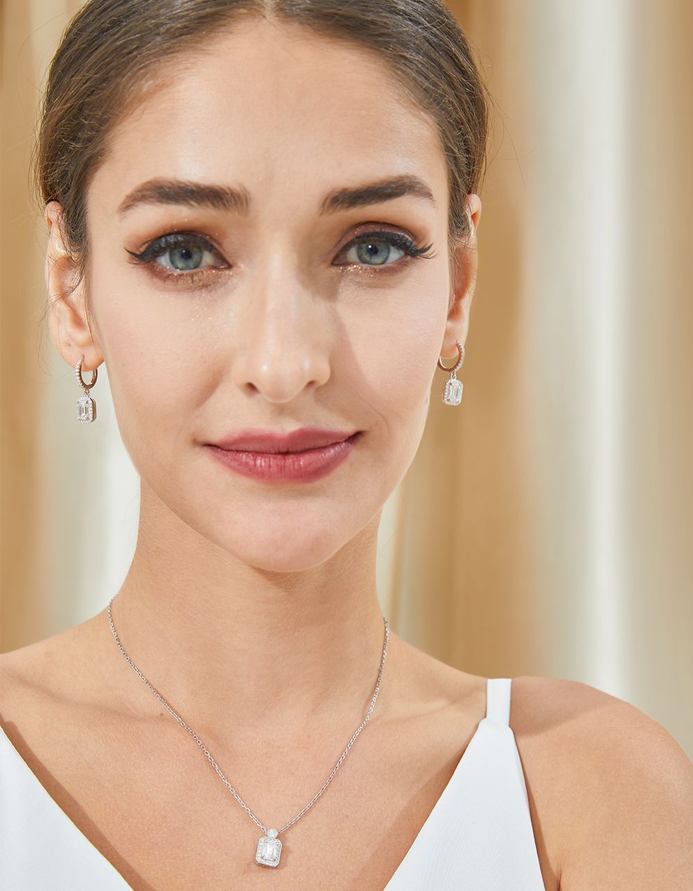 Ahabobo Halo Moissanite Hoop Earrings Emerald Cut Earrings For Women