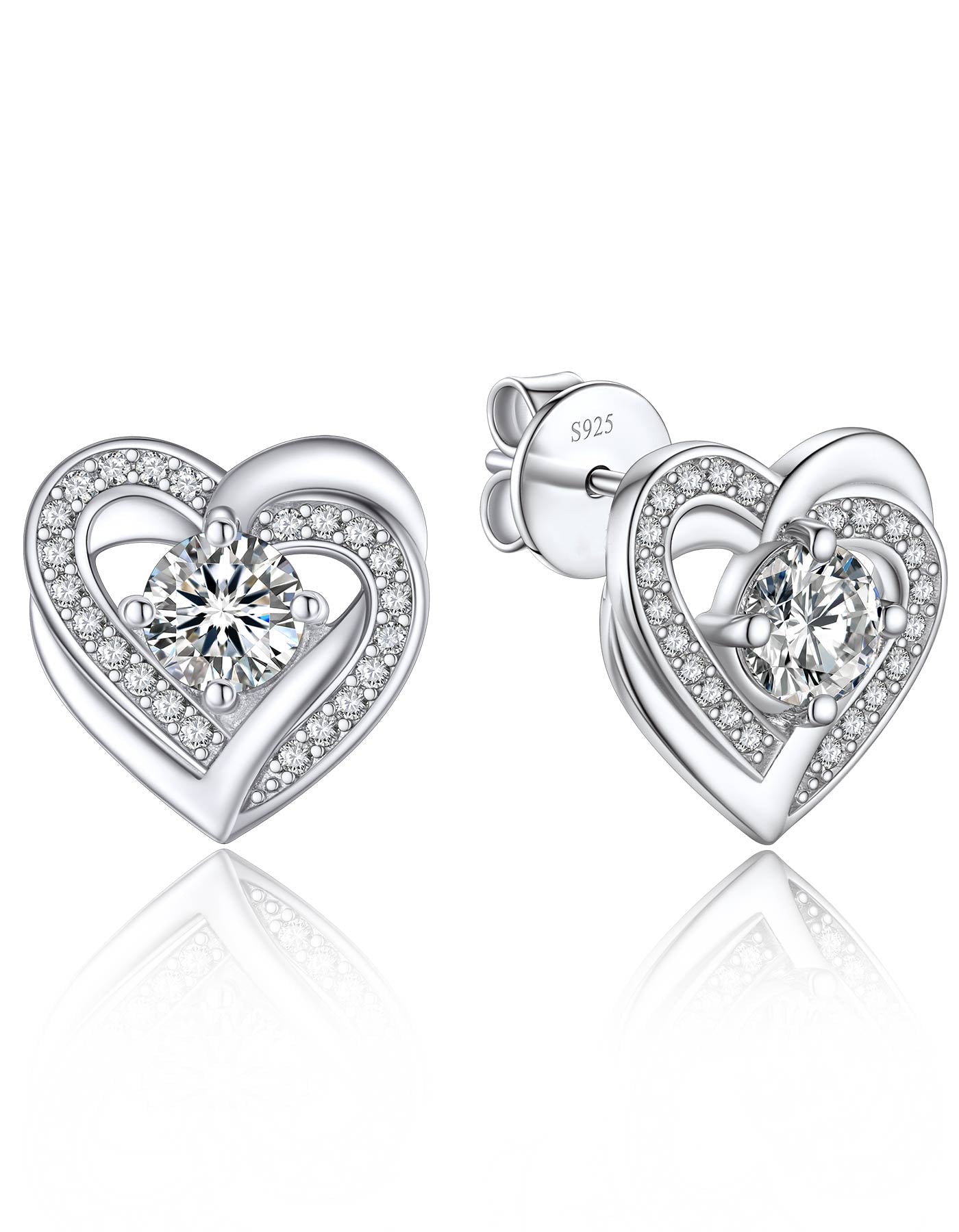 Ahabobo Moissanaite Love Heart Stud Earrings For Women