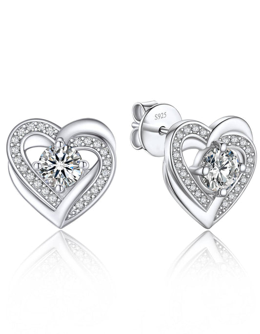 Ahabobo Moissanaite Love Heart Stud Earrings For Women