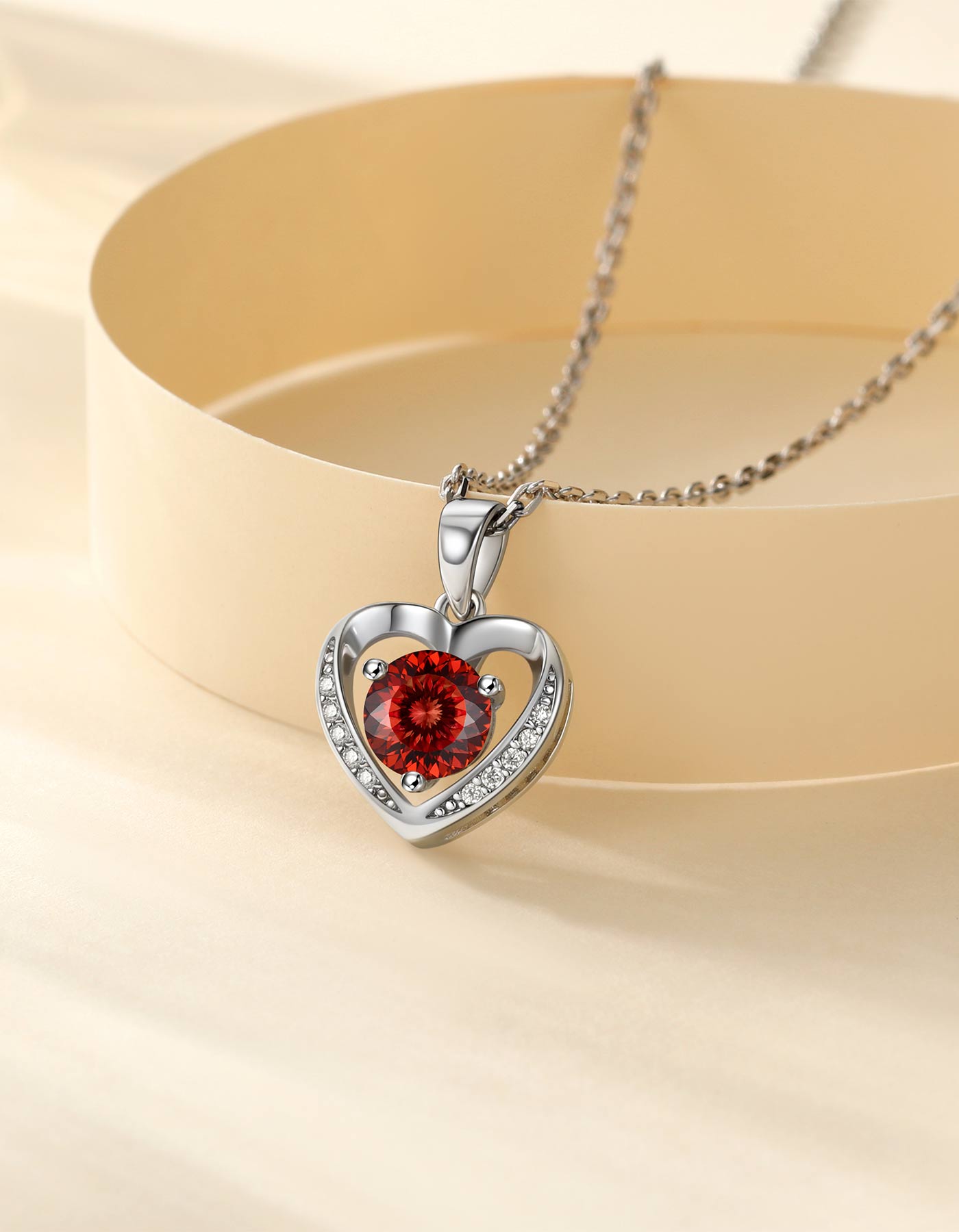 Ahabobo Heart Moissanite Birthstone Necklace in Silver