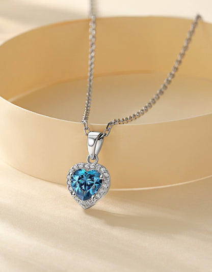 Ahabobo Heart Cut Moissanite Birthstone Halo Necklace For Women