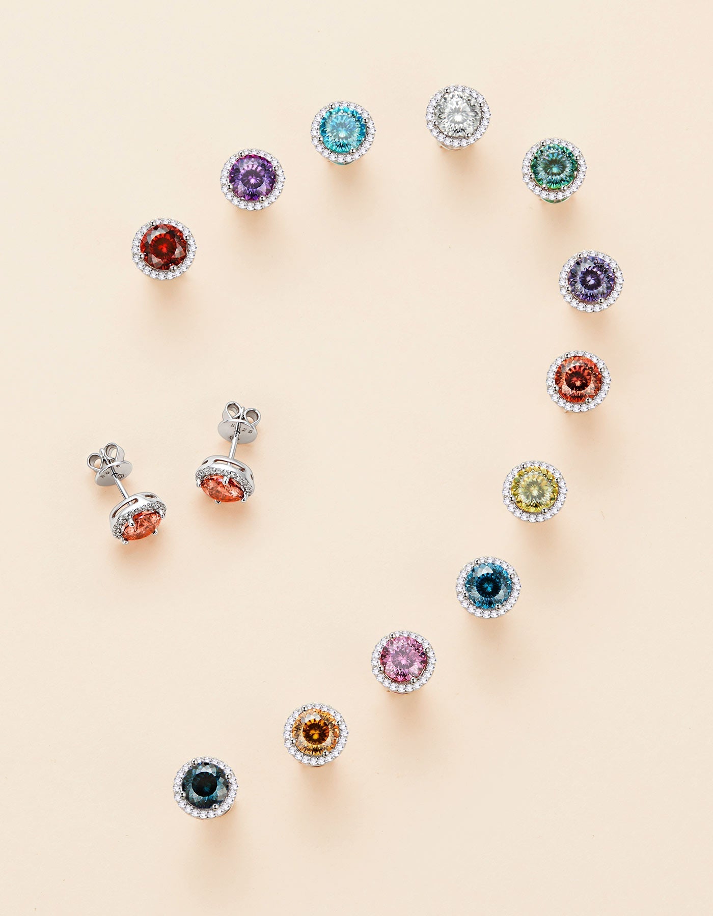 Ahabobo Birthstone Moissanite Halo Stud Earrings for Women
