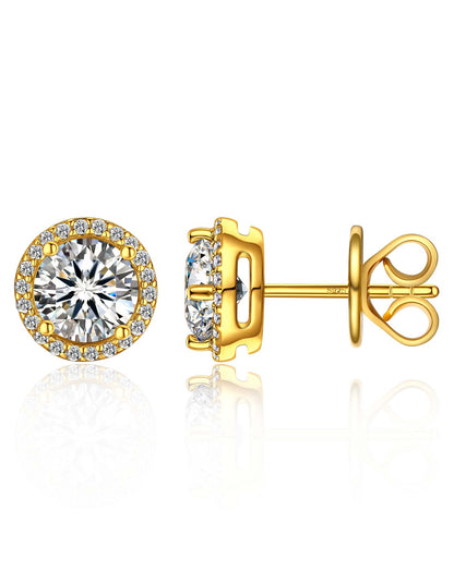 Ahabobo Gold Plated Halo Moissanite Stud Earrings for Women