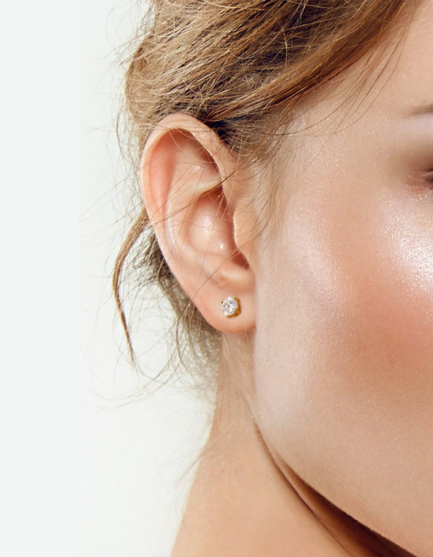 Ahabobo Sterling Silver Moissanite Stud Earrings Gold Plated