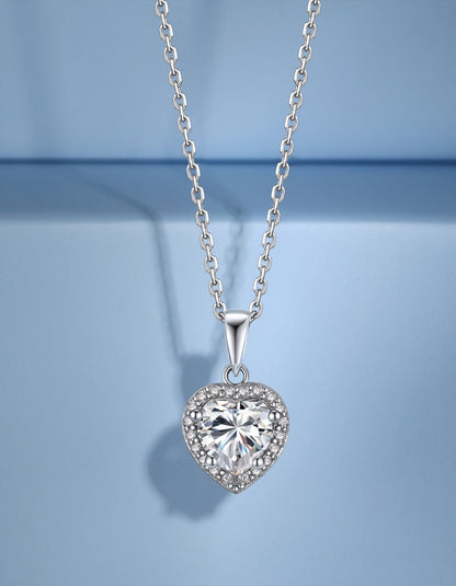 Ahabobo Moissanite Halo Heart Necklace For Women
