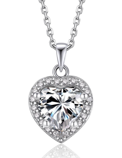Ahabobo Moissanite Halo Heart Necklace For Women