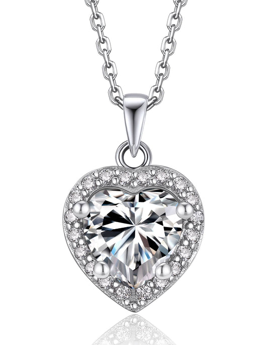 Ahabobo Moissanite Halo Heart Necklace For Women