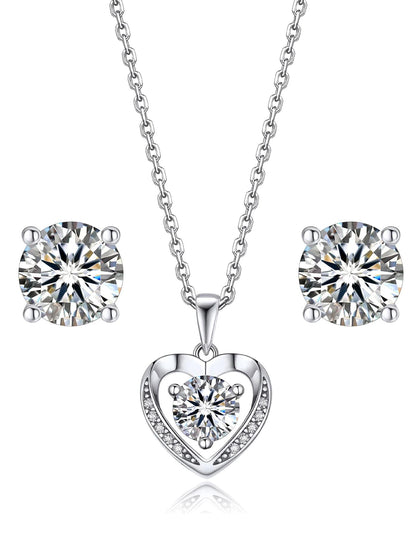 Ahabobo Moissanite Heart Necklace and Stud Earrings